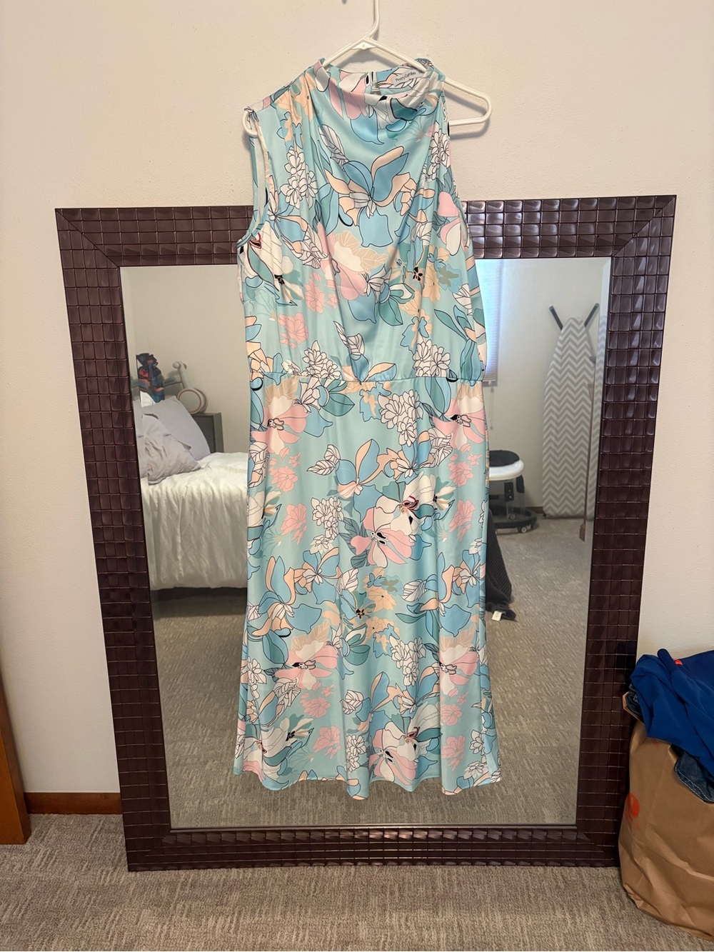 Sleeveless Floral Midi Dress in Pastel Blue